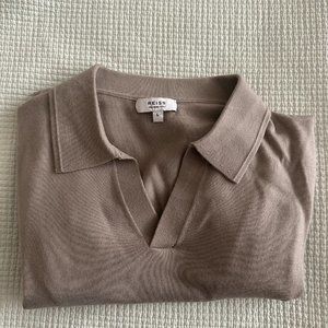 [NWOT] Reiss Duchie Merino Wool Open Collar Polo Shirt (Tan Beige)